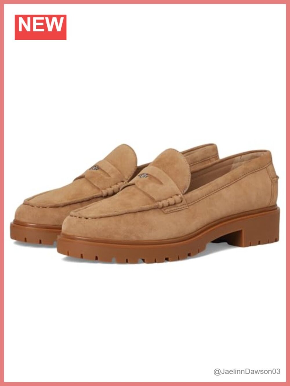 Suede Penny Loafers Chunky Heel Lug Sole Leather Lining Women's Shoes